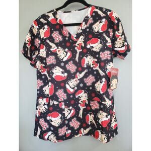 NEW Betty Boop V-Neck Short Sleeve Scrub Top Size MEDIUM Santa Baby‎